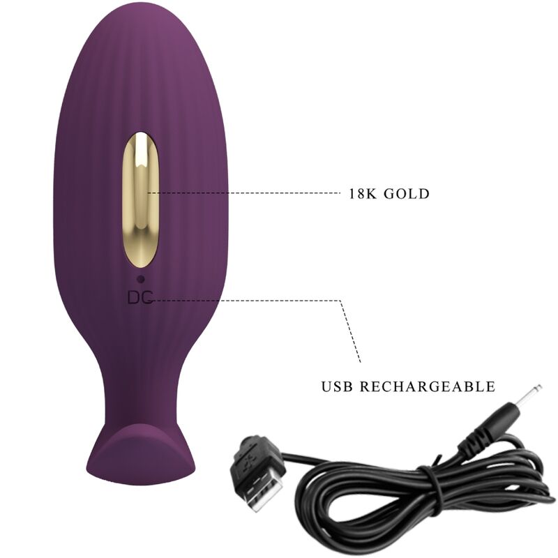Close-up do PRETTY LOVE Plug Anal Jefferson Roxo Controlado por App E-Stim mostrando sua textura e características.
