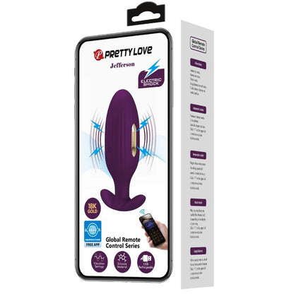 Close-up do PRETTY LOVE Plug Anal Jefferson Roxo Controlado por App E-Stim mostrando sua textura e características.
