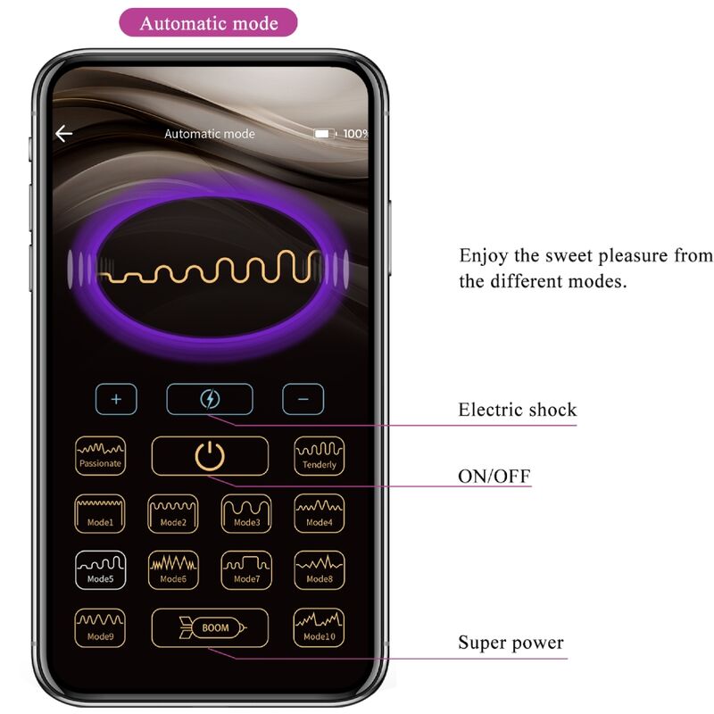Close-up do PRETTY LOVE Plug Anal Jefferson Roxo Controlado por App E-Stim mostrando sua textura e características.