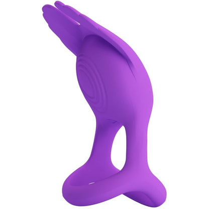 Anel Peniano Vibrante PRETTY LOVE Silas de silicone roxo, com 7 modos de vibração e carregamento USB.
