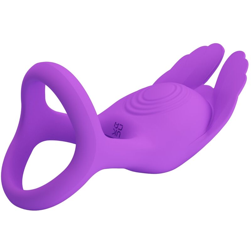 Anel Peniano Vibrante PRETTY LOVE Silas de silicone roxo, com 7 modos de vibração e carregamento USB.