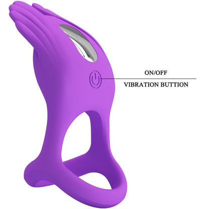 Anel Peniano Vibrante PRETTY LOVE Silas de silicone roxo, com 7 modos de vibração e carregamento USB.
