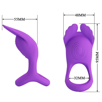 Anel Peniano Vibrante PRETTY LOVE Silas de silicone roxo, com 7 modos de vibração e carregamento USB.