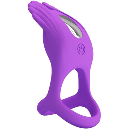 Anel Peniano Vibrante PRETTY LOVE Silas de silicone roxo, com 7 modos de vibração e carregamento USB.