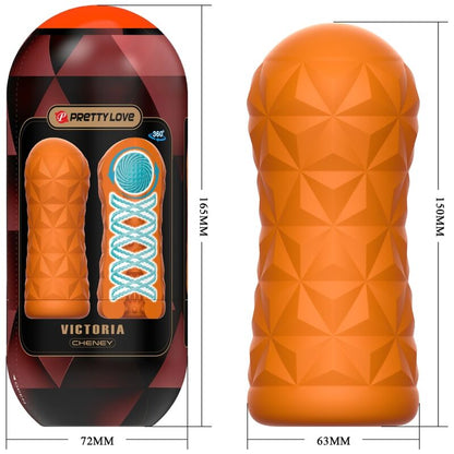 Masturbador masculino PRETTY LOVE Victoria Cheney Laranja com textura interna e espiral giratória para estimulação intensa.