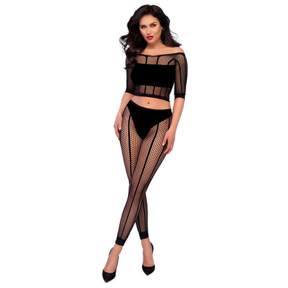 CHILIROSE Conjunto Top e Leggings Sem Costuras Preto S/M para conforto e estilo.