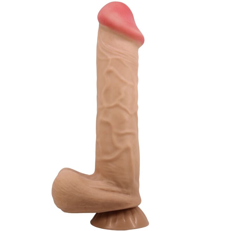 PRETTY LOVE Dildo Realístico com Ventosa e Pele Deslizante 26 CM, detalhe da textura e base.