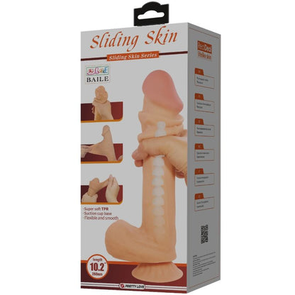 PRETTY LOVE Dildo Realístico com Ventosa e Pele Deslizante 26 CM, detalhe da textura e base.