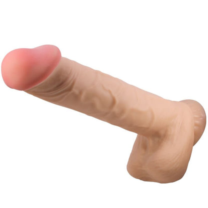 PRETTY LOVE Dildo Realístico com Ventosa e Pele Deslizante 26 CM, detalhe da textura e base.