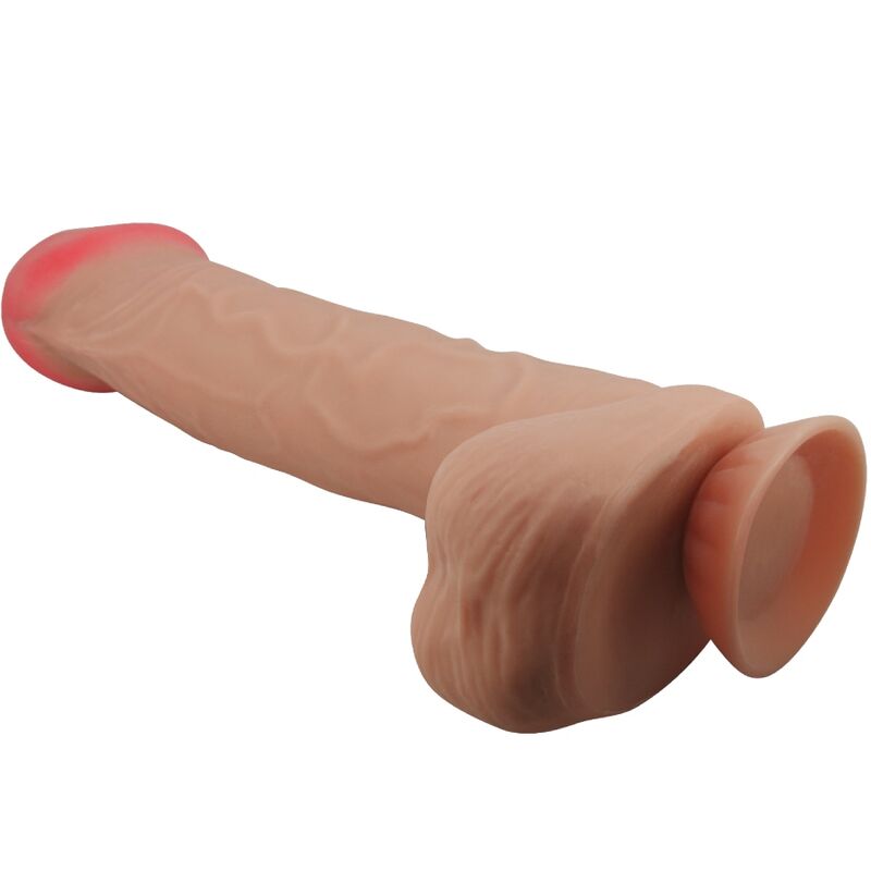 PRETTY LOVE Dildo Realístico com Ventosa e Pele Deslizante 26 CM, detalhe da textura e base.