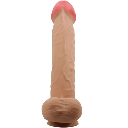 PRETTY LOVE Dildo Realístico com Ventosa e Pele Deslizante 26 CM, detalhe da textura e base.