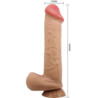 PRETTY LOVE Dildo Realístico com Ventosa e Pele Deslizante 26 CM, detalhe da textura e base.