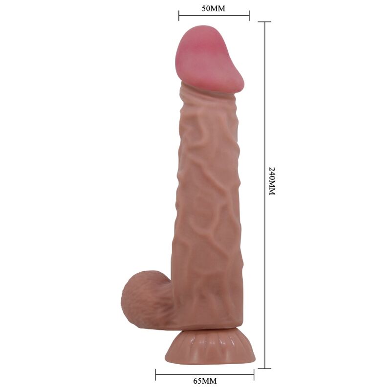 Close-up of the PRETTY LOVE Dildo Realístico Pele Deslizante Ventosa Marrom 24 CM showing its realistic texture and suction cup base.