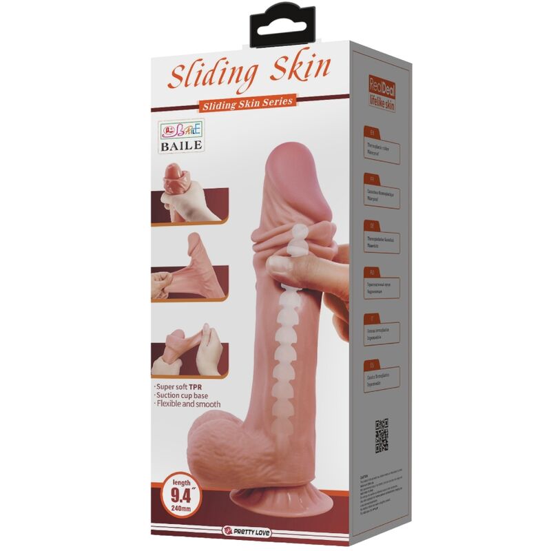 Close-up of the PRETTY LOVE Dildo Realístico Pele Deslizante Ventosa Marrom 24 CM showing its realistic texture and suction cup base.