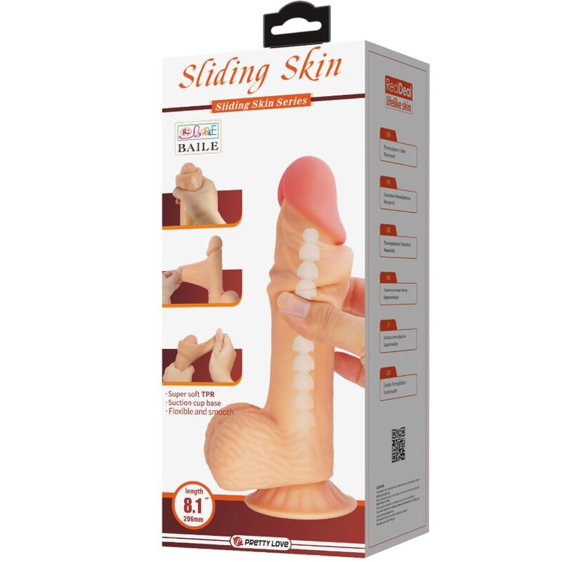 Dildo realista PRETTY LOVE Sliding Skin com ventosa e textura de pele de 20,6 cm