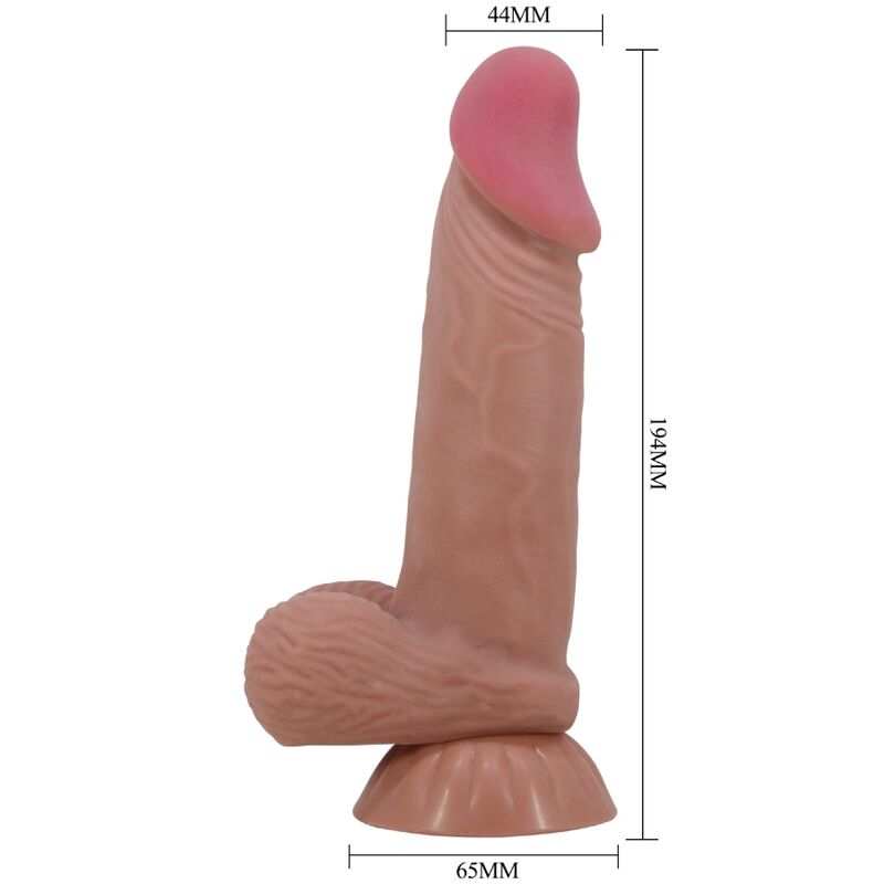 Close-up do Dildo Pretty Love Realista Sliding Skin com Ventosa, mostrando a textura de pele marrom e o design detalhado.