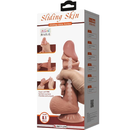 Close-up do Dildo Pretty Love Realista Sliding Skin com Ventosa, mostrando a textura de pele marrom e o design detalhado.
