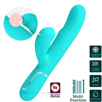 Vibrador PRETTY LOVE Perlita Multifunções 3 em 1 Ponto G e clitóris, cor Aqua Verde