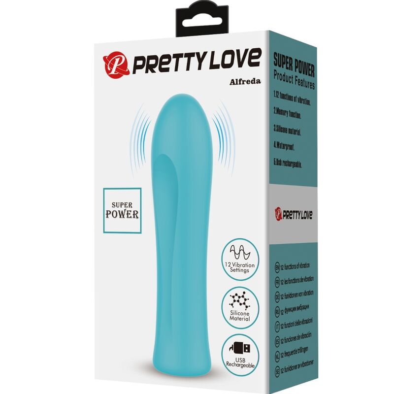 PRETTY LOVE Vibrador Bala Recarregável Alfreda Super Power com 12 funções em silicone verde água.