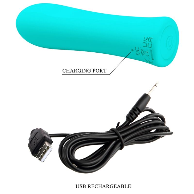 PRETTY LOVE Vibrador Bala Recarregável Alfreda Super Power com 12 funções em silicone verde água.