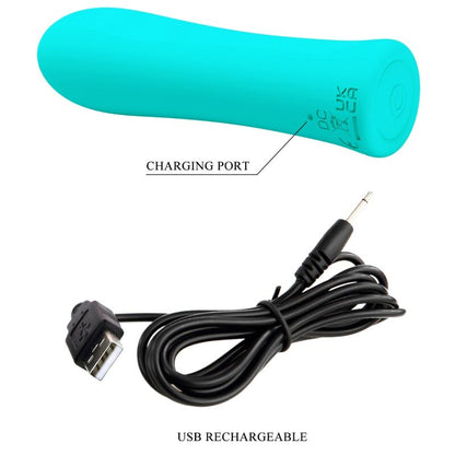 PRETTY LOVE Vibrador Bala Recarregável Alfreda Super Power com 12 funções em silicone verde água.
