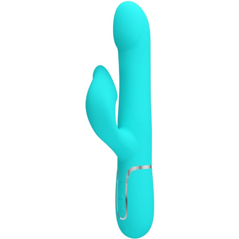 Vibrador Coelho Pretty Love Pérolas Aqua Verde para estimulação dupla e prazer intenso.