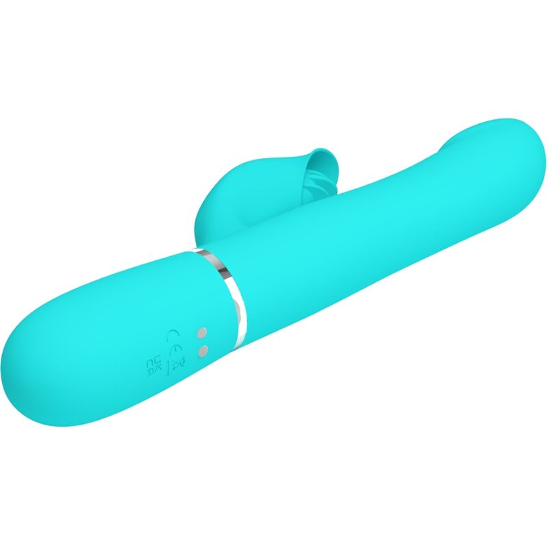 Vibrador Coelho Pretty Love Pérolas Aqua Verde para estimulação dupla e prazer intenso.