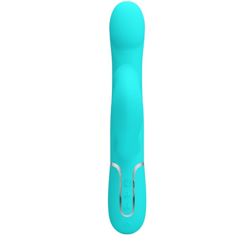 Vibrador Coelho Pretty Love Pérolas Aqua Verde para estimulação dupla e prazer intenso.