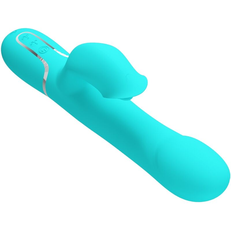 Vibrador Coelho Pretty Love Pérolas Aqua Verde para estimulação dupla e prazer intenso.