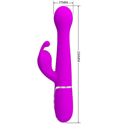 Close-up do Vibrador Pretty Love Dejon Coelho Rabbit 3 em 1 Multifunções Violeta, destacando seu design e textura em silicone.