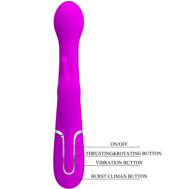 Close-up do Vibrador Pretty Love Dejon Coelho Rabbit 3 em 1 Multifunções Violeta, destacando seu design e textura em silicone.