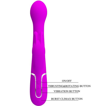 Close-up do Vibrador Pretty Love Dejon Coelho Rabbit 3 em 1 Multifunções Violeta, destacando seu design e textura em silicone.