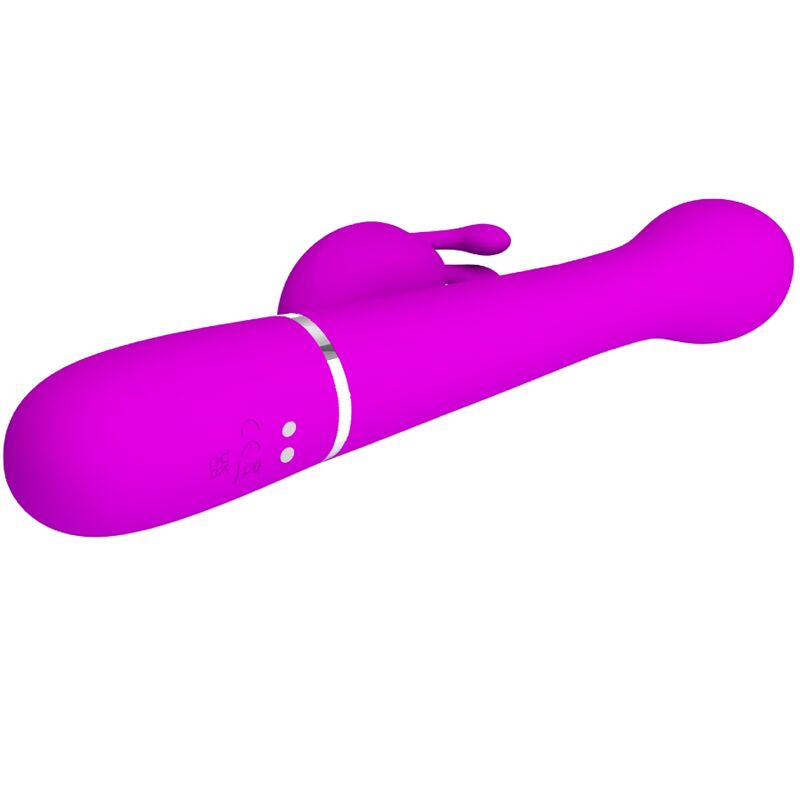 Close-up do Vibrador Pretty Love Dejon Coelho Rabbit 3 em 1 Multifunções Violeta, destacando seu design e textura em silicone.