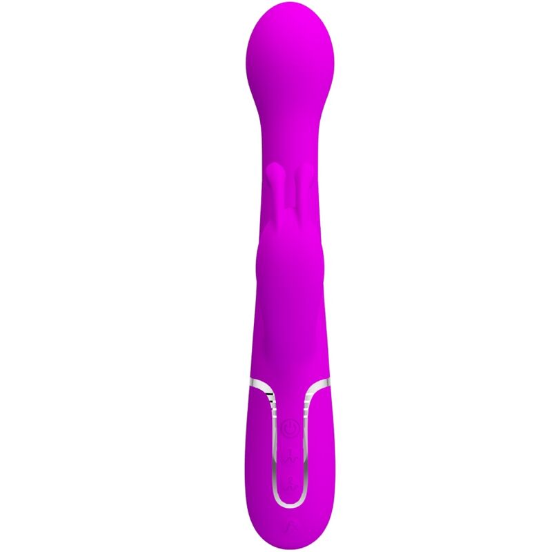 Close-up do Vibrador Pretty Love Dejon Coelho Rabbit 3 em 1 Multifunções Violeta, destacando seu design e textura em silicone.