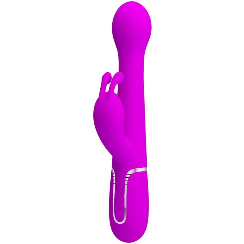 Close-up do Vibrador Pretty Love Dejon Coelho Rabbit 3 em 1 Multifunções Violeta, destacando seu design e textura em silicone.