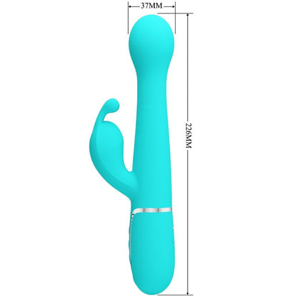 Close-up do Vibrador Coelho Pretty Love Dejon 3 em 1 Multifunções, mostrando seu design ergonômico e material de silicone violeta.