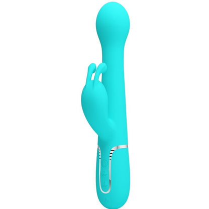 Close-up do Vibrador Coelho Pretty Love Dejon 3 em 1 Multifunções, mostrando seu design ergonômico e material de silicone violeta.