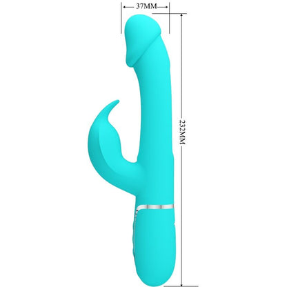Close-up do Vibrador Coelho PRETTY LOVE Dejon, destacando seu design ergonômico, o estimulador coelho e a textura de silicone.