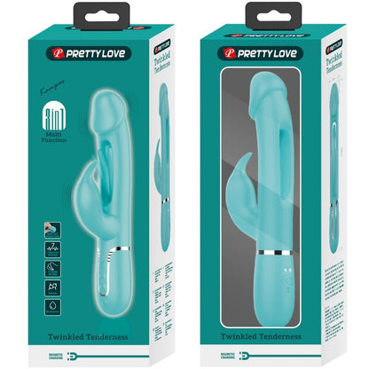 Close-up do Vibrador Coelho PRETTY LOVE Dejon, destacando seu design ergonômico, o estimulador coelho e a textura de silicone.