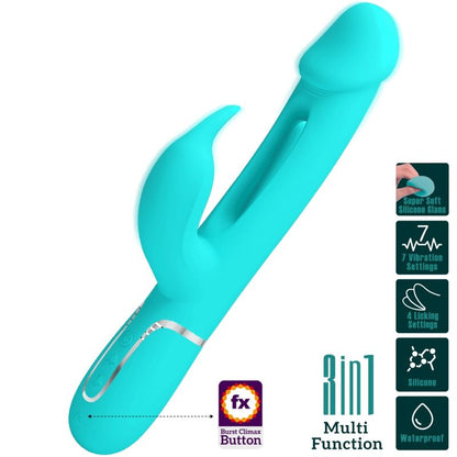 Close-up do Vibrador Coelho PRETTY LOVE Dejon, destacando seu design ergonômico, o estimulador coelho e a textura de silicone.