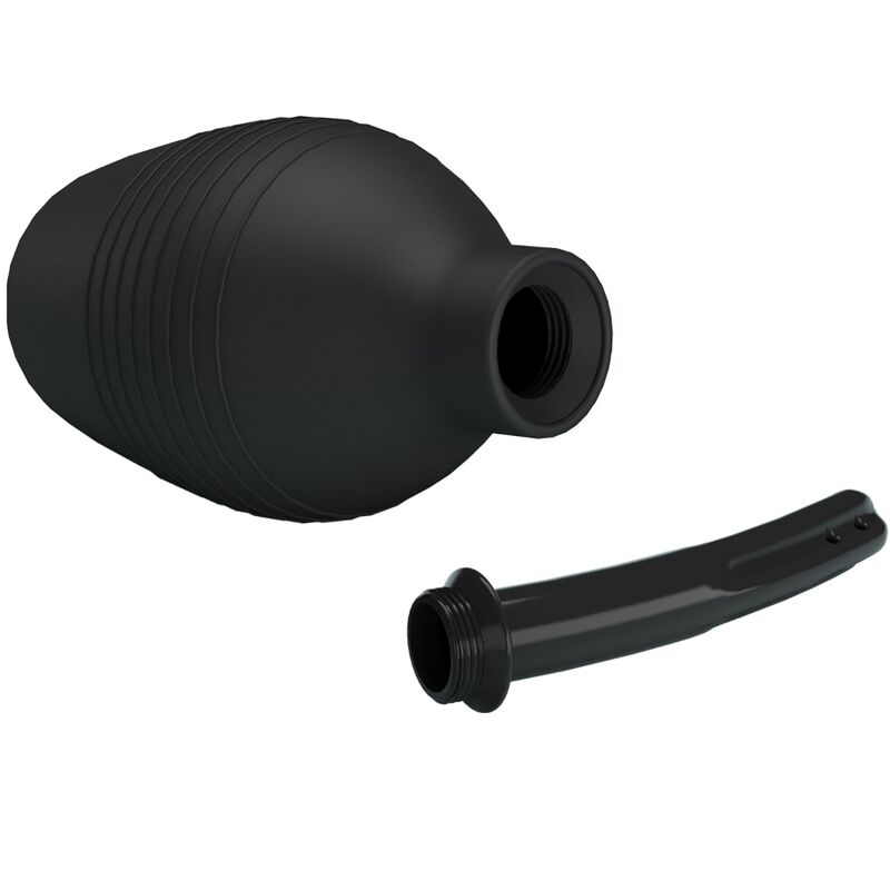 Ducha Anal MR PLAY Super Power Preta para higiene íntima, close-up do design ergonómico e material de borracha.