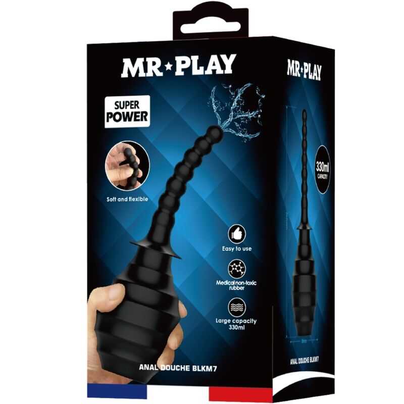 Plugue anal vibrador MR PLAY com controle remoto preto, mostrando design ergonómico e material de silicone.