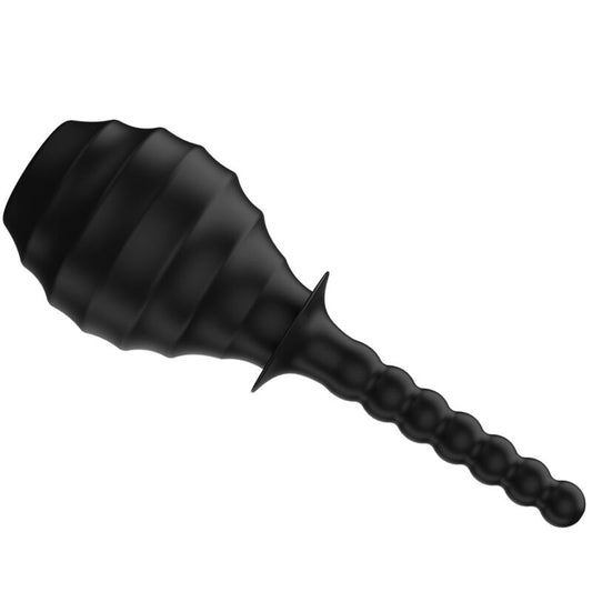 Plugue anal vibrador MR PLAY com controle remoto preto, mostrando design ergonómico e material de silicone.