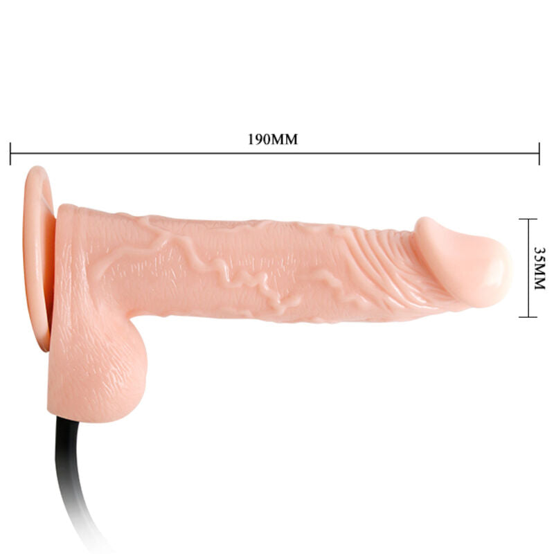 Dildo Inflável Realista DANÇA com Ventosa 15cm, mostrando sua textura e capacidade de inflar.
