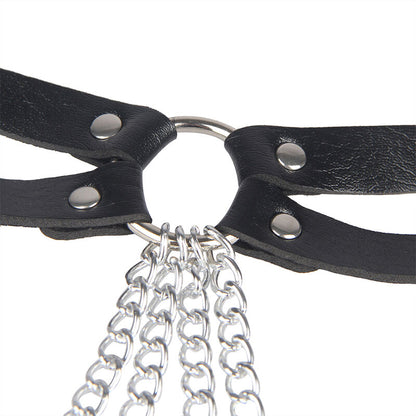 SUBBLIME Cinto com Corrente Anel de Couro Preto para Lingerie BDSM