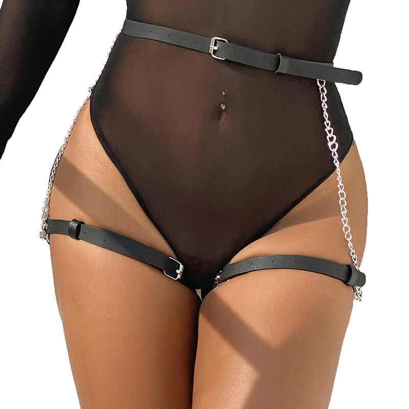 SUBBLIME Cinto de Couro com Corrente Tamanho Único, elegante acessório de lingerie preto.
