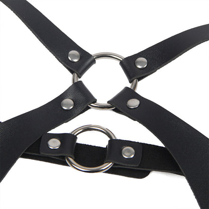 SUBBLIME Arnês de Corpo Completo em couro preto com fivelas, exibindo design sedutor e material de qualidade.