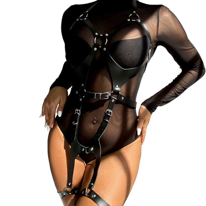 SUBBLIME Arnês de Corpo Completo em couro preto com fivelas, exibindo design sedutor e material de qualidade.