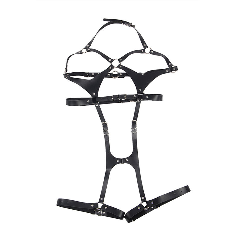 SUBBLIME Arnês de Corpo Completo em couro preto com fivelas, exibindo design sedutor e material de qualidade.