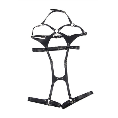 SUBBLIME Arnês de Corpo Completo em couro preto com fivelas, exibindo design sedutor e material de qualidade.